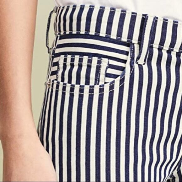 NWT Current | Elliott blue, warm white stripe skinny cropped stitch accent jeans - Picture 12 of 16